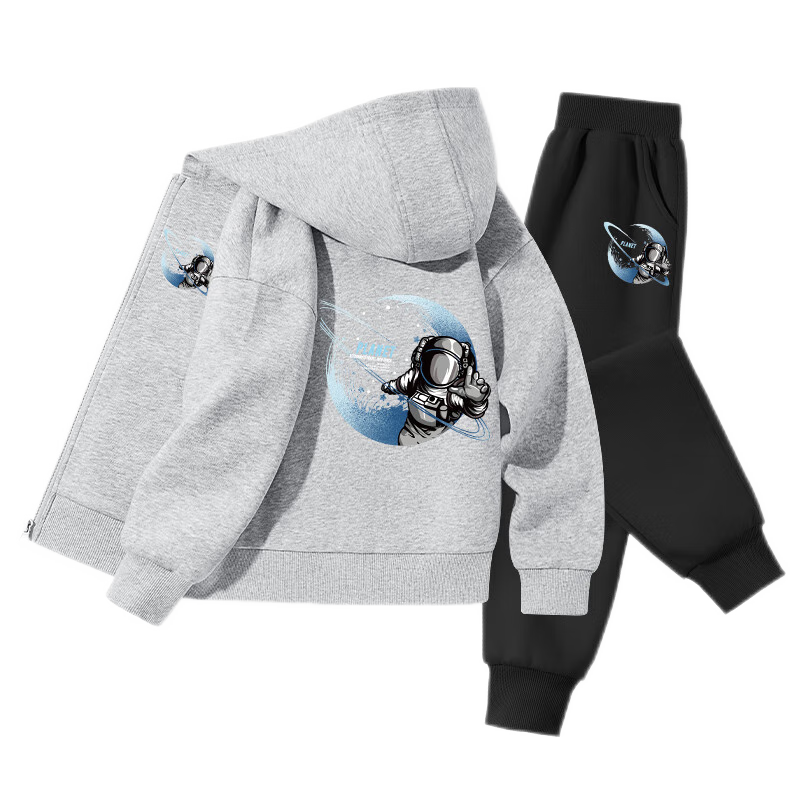 Jeanswest Children's Spring Outfit for Boys 2025, Sports Set for Older Kids, Casual Loose Two-Piece Suit, Hooded Cardigan Top for Boys
