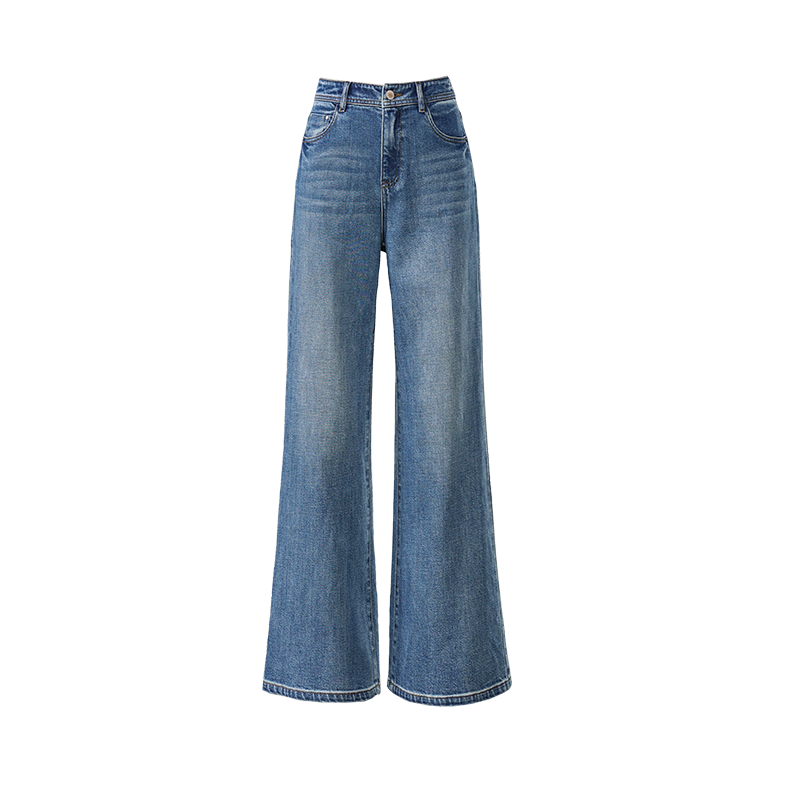 ESE-Y Lyocell Cotton Straight Leg Flared Jeans for Women 2026 Spring New High Waist Wide Leg Flare Pants Denim Blue 27