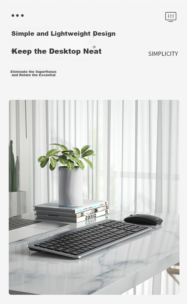B.O.W Hangshi HW198DL-2 Rechargeable Ultra-thin Wireless Keyboard and Mouse Set for Laptop Desktop External Silent USB Small Business Office Home Use Silver White 6