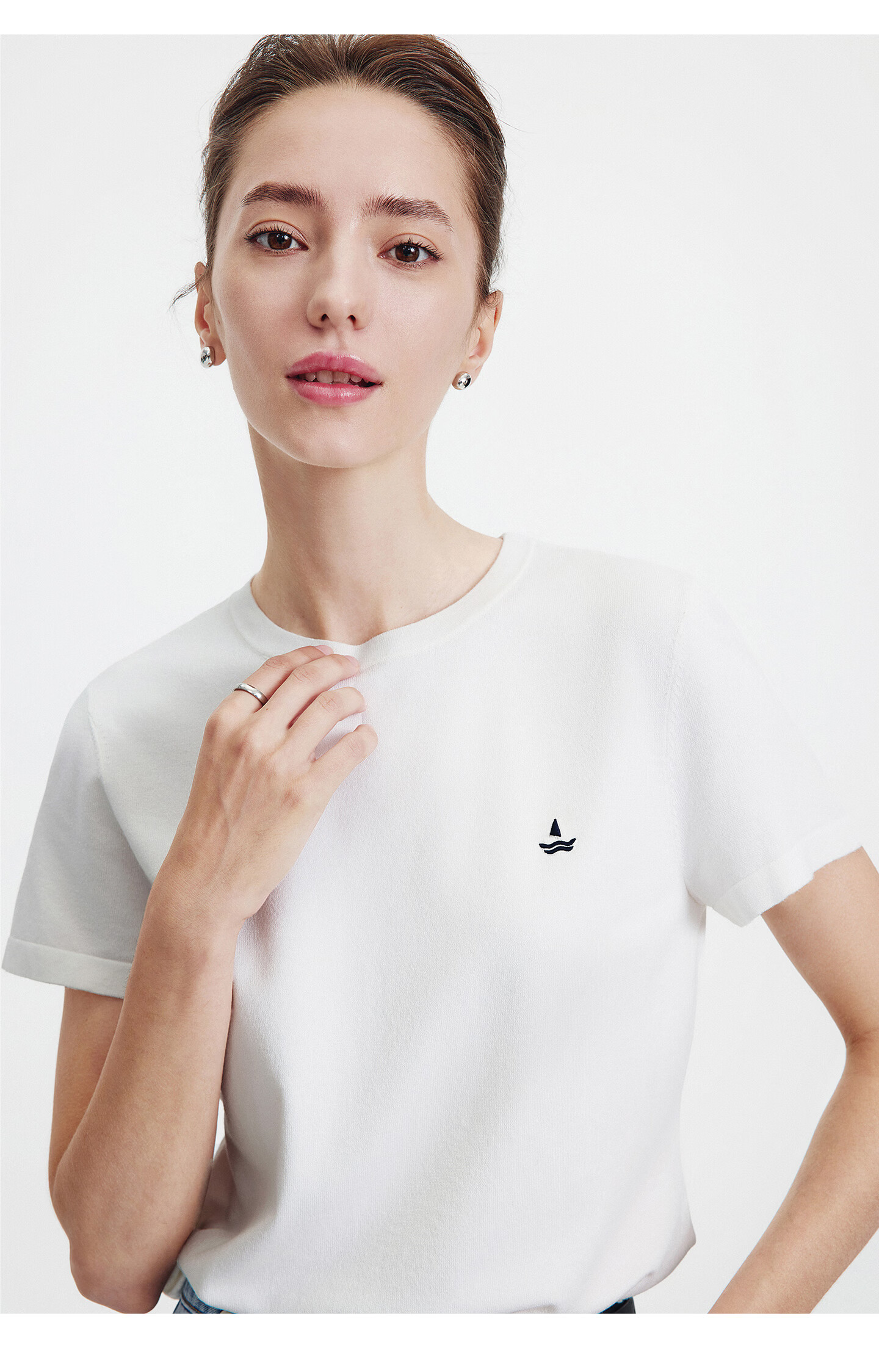 Navigare Small Sailboat Basic Short Sleeve T-Shirt Women 2026 New Round Neck Solid Color Knit Top 2325506507 48