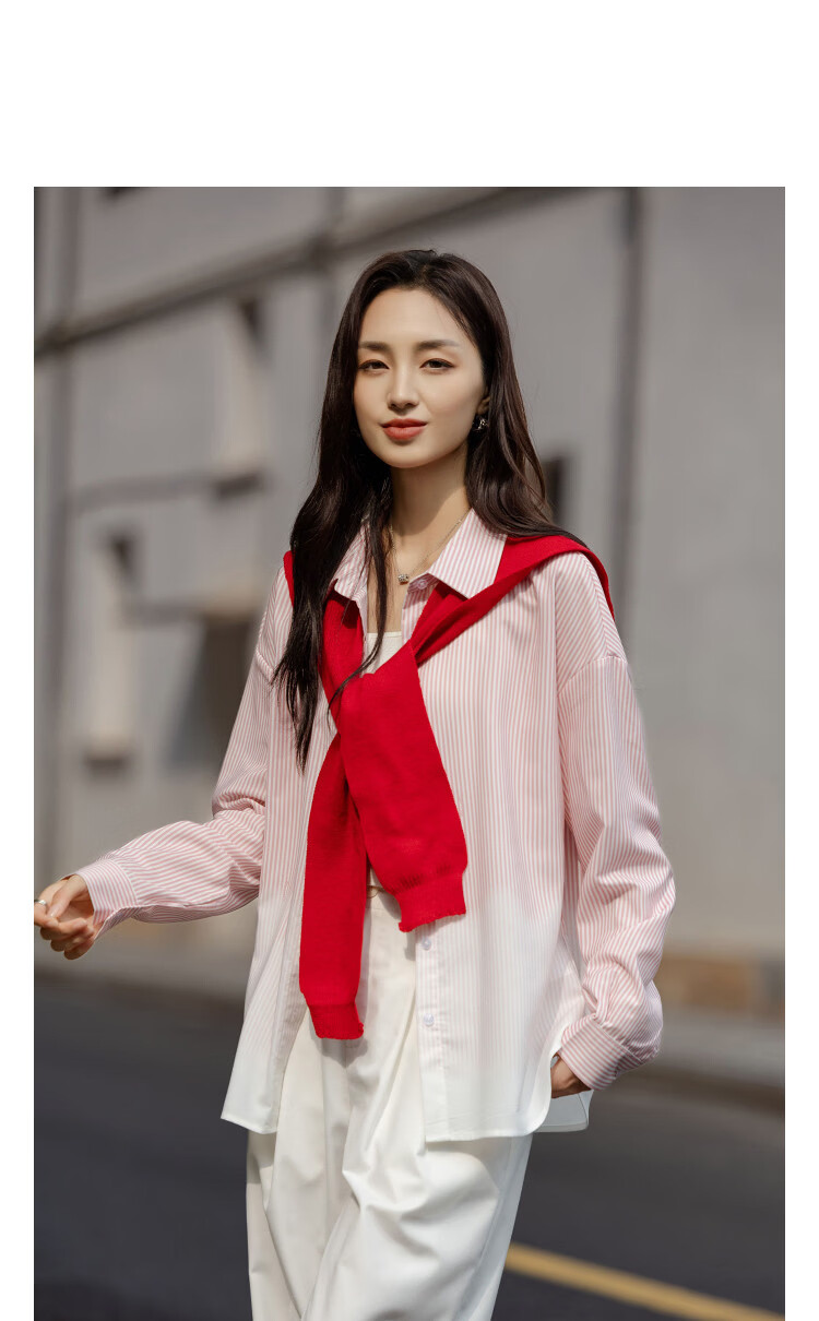 Demana [Smart Sister] Spring Retro Gradient Stripe Shirt Lapel Loose Petite Women's Top 11