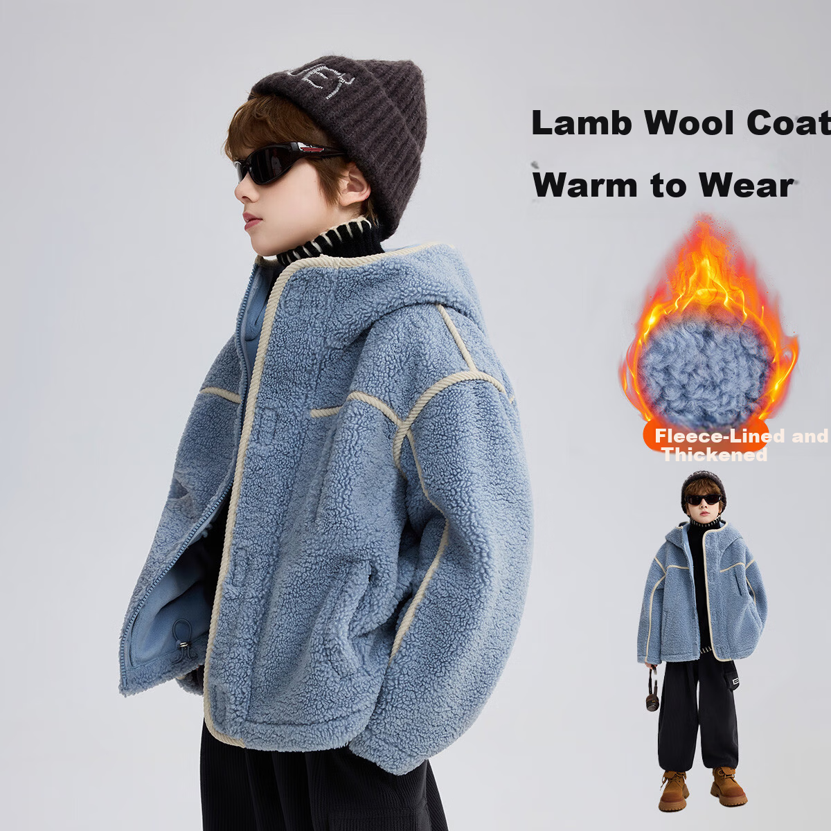 ASK JUNIOR Kids Boys Spring Hooded Windproof Casual Loose Jacket Blue 160