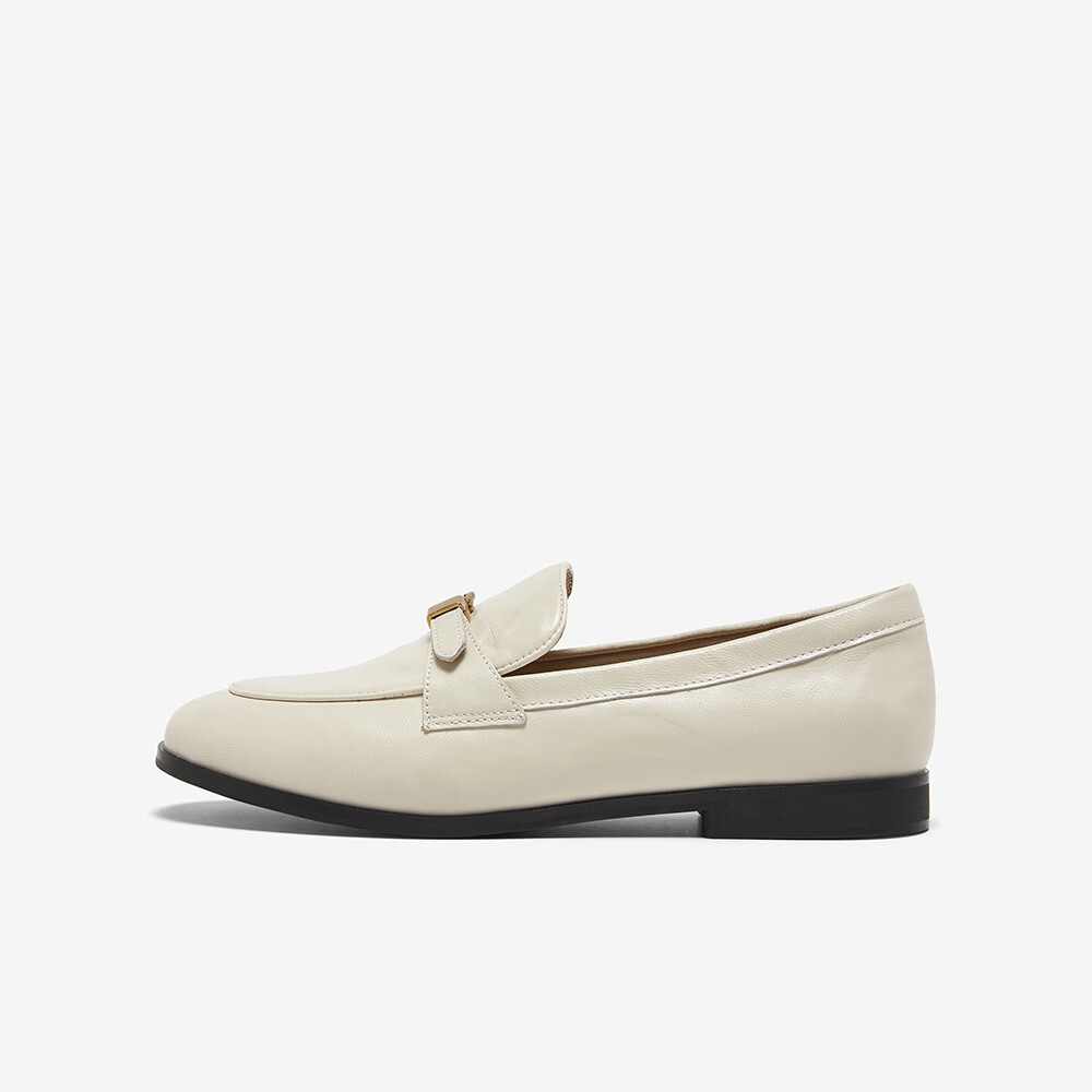 Basto [Jazz Vinyl] 26 Spring British Ultra-Soft Lambskin Loafers Women Single Shoes UXS01AA6 Off-White 38