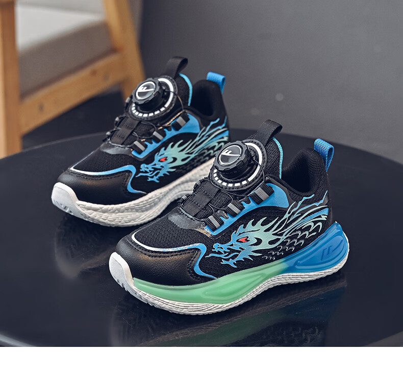 Warrior Boys' Spring Running Shoes Mesh Breathable Rotating Buckle Casual Sports Shoes WZ-2227 Light Blue White Size 34 12