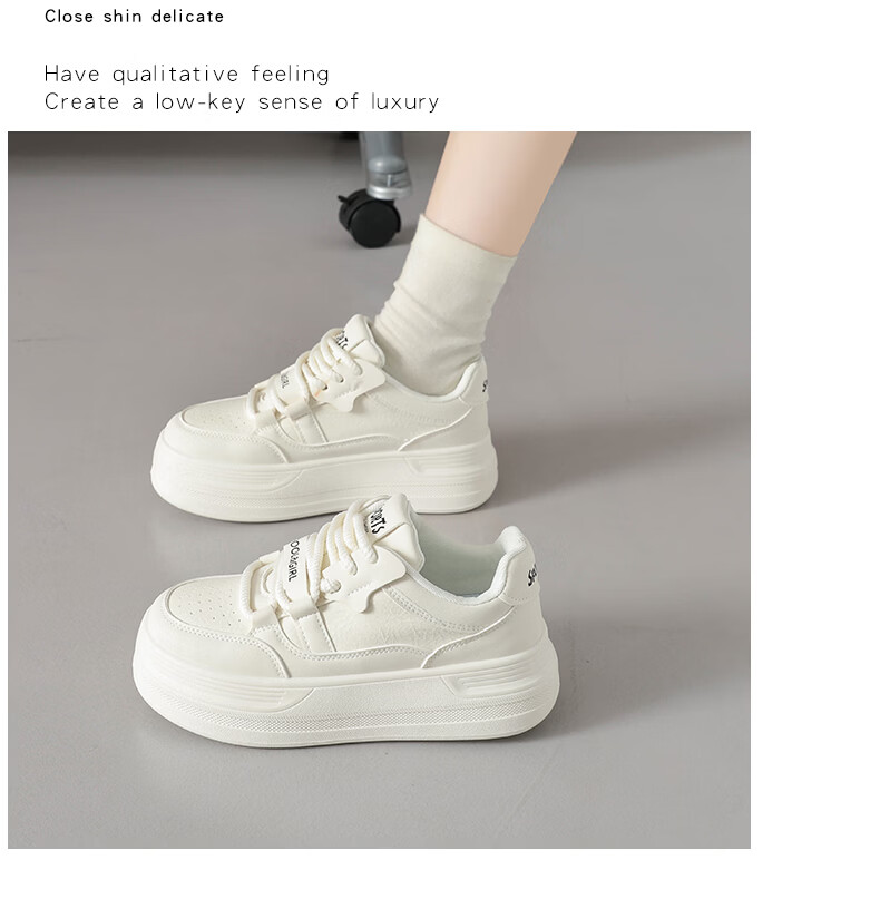 Cartelo Crocodile Women's White Sneakers Spring Fashion Simple Sports Casual Shoes Versatile Skate Shoes Beige 37 14