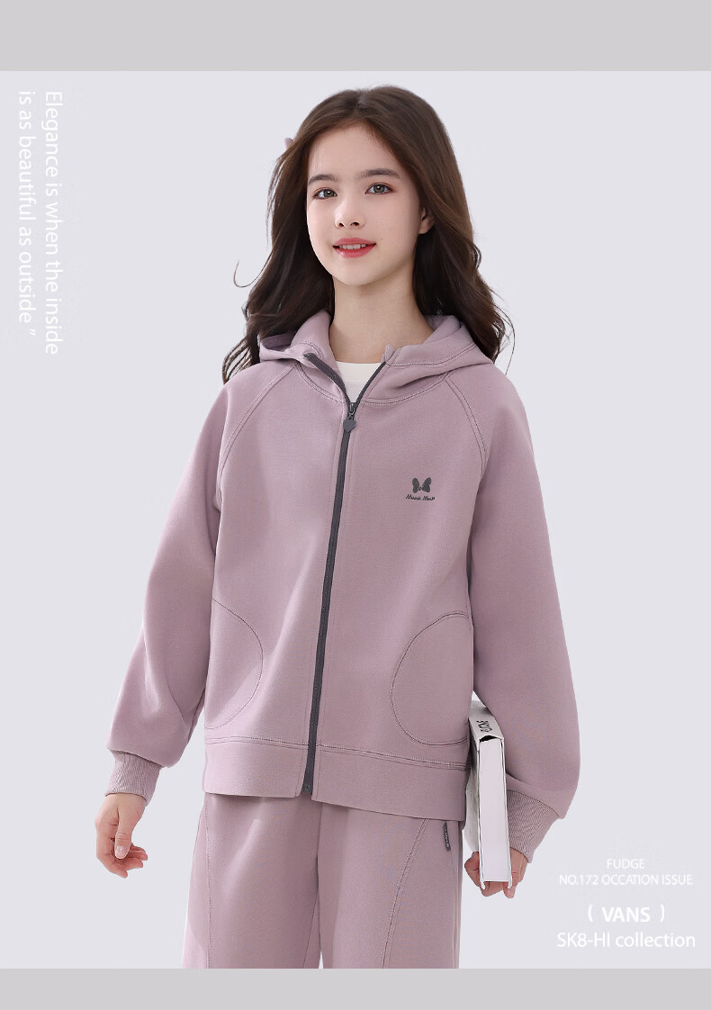 Disney Girls Casual Set Spring Autumn New Children's Hooded Sportswear Youth Sweatshirt and Sweatpants FT001 Heather Gray 150 7