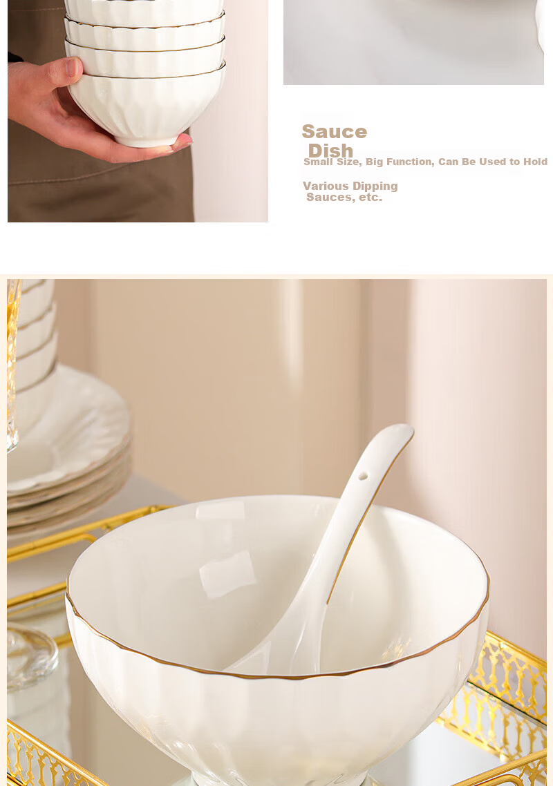Jieyajie 66-Piece New 2026 Luxury Bone China Dinnerware Set Orchid Design Housewarming Gift 9