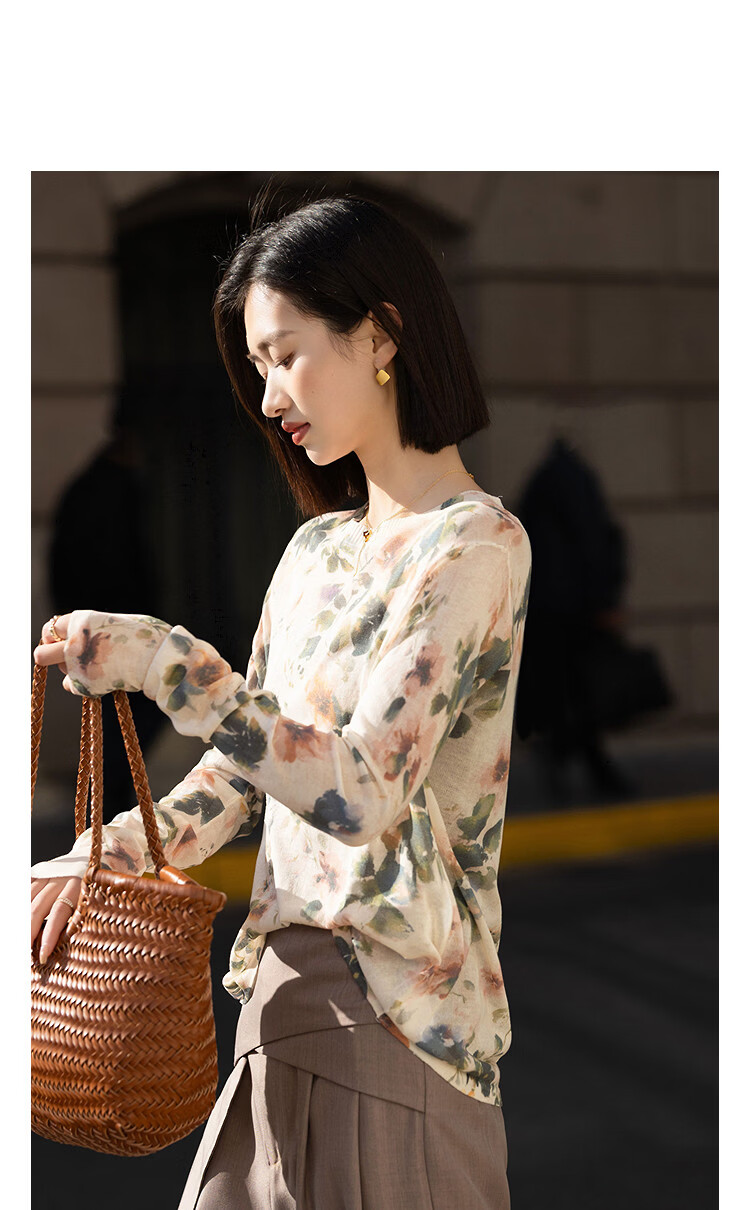 Demana Artistic Narrative Spring Elegant Crew Neck Printed Knit Sweater for Petite Women 11