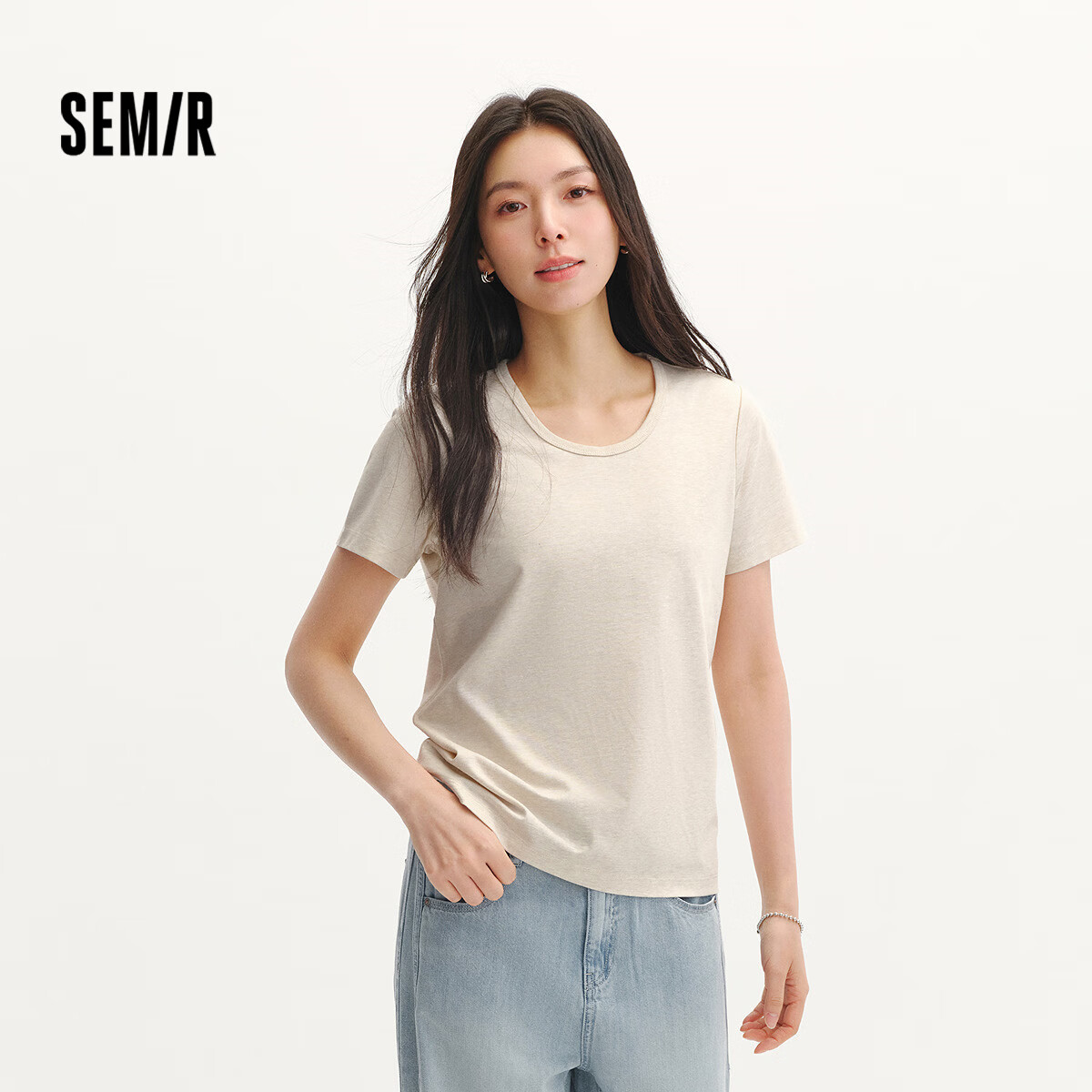 Semir Women's Short Sleeve T-Shirt 26 Summer Slim Fit U-Neck Loose Fit Round Neck Base Shirt 109326100001