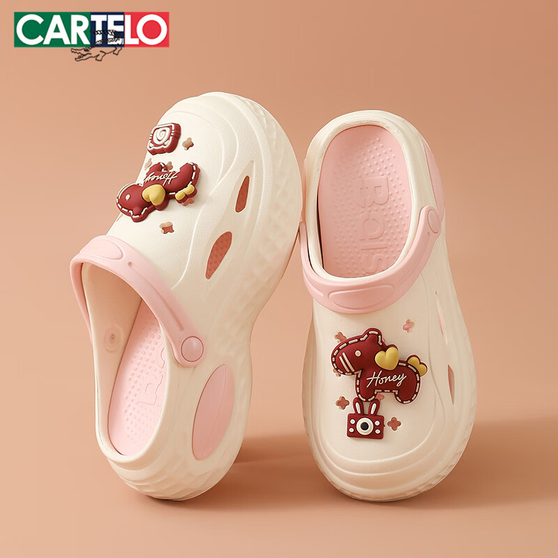Cartelo Crocodile Cartoon Clog Shoes for Women Summer Sandals Beach Open Toe Slippers 1741 Pink Size 37-38