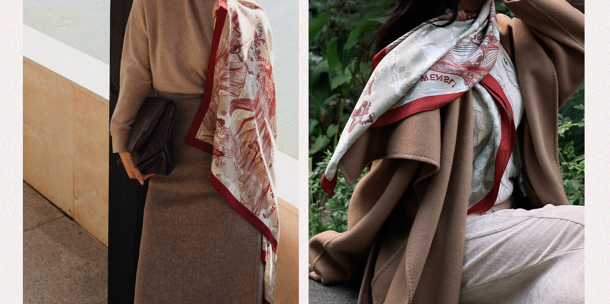 Wanshili Double-Sided Printed Silk Wool Scarf 2025 New Style Birthday New Year Gift for Mom Shawl Outerwear - Suo Qingqiu 29