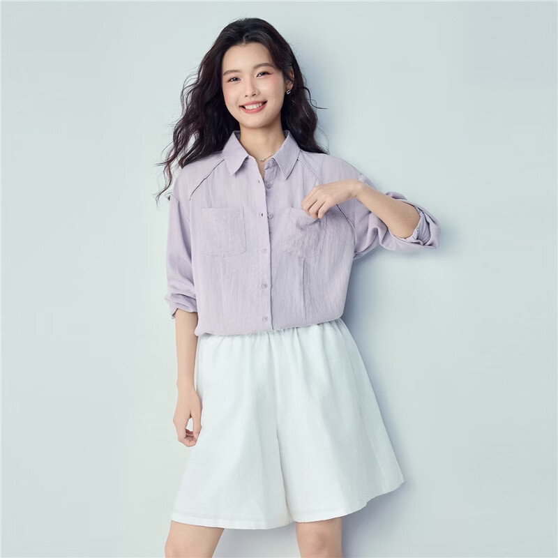Giordano 2026 Spring New Bone-Breaking Double Pocket Loose Casual Textured Long Sleeve Shirt for Women 05346104