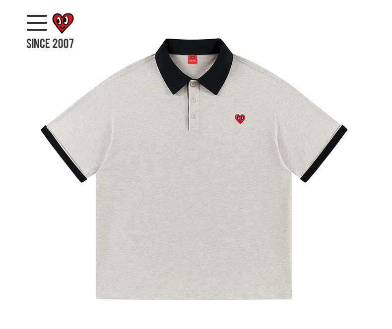 Charles Heart Simple Color-Block Small Heart Couple Casual Cotton Short Sleeve Polo Shirt Unisex Light Heather Gray XL 5