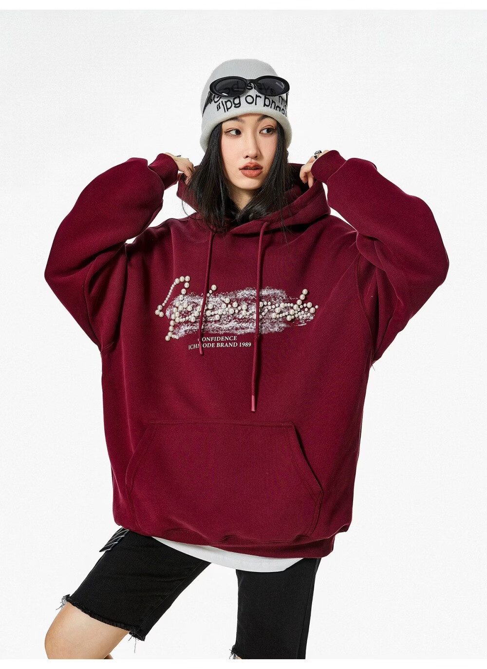 ICH MODE American Style Gray Hoodie Women 2026 Spring New Loose Casual Pullover Jacket White S 33