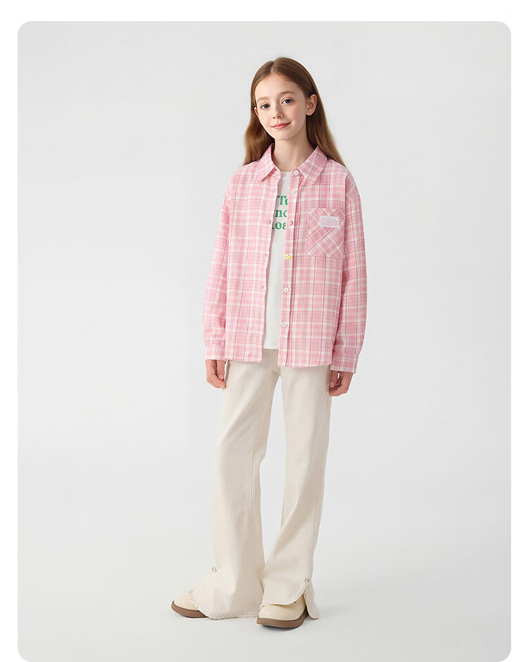 Balabala【balaOne】Kids Long Sleeve Shirt Girls 2026 Spring Plaid Fashion 15