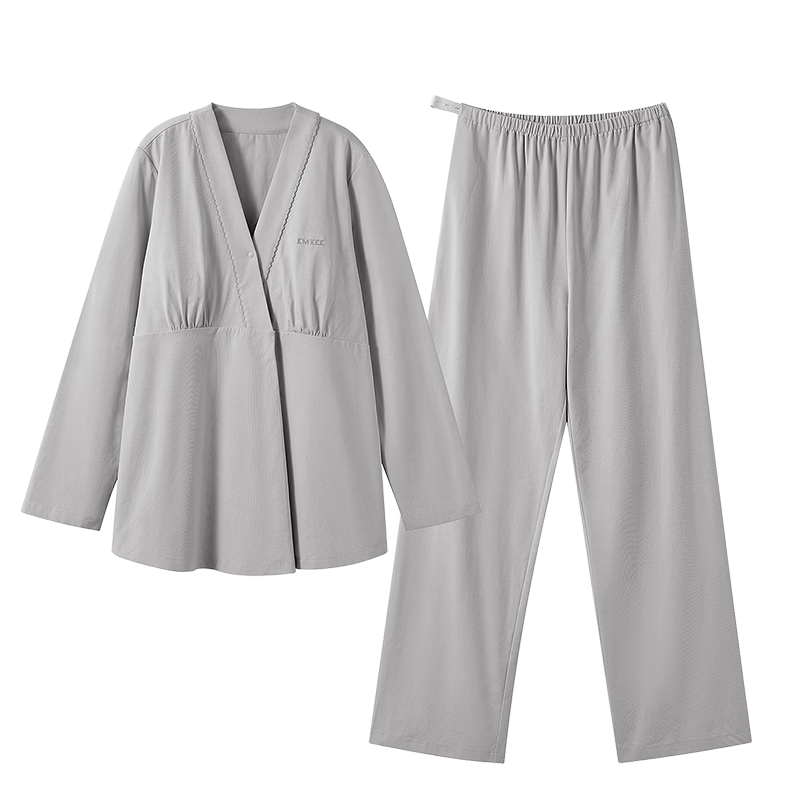 Manxi Spring Summer Maternity Nursing Top Pure Cotton with Built-in Breast Pads Breastfeeding Pajamas Postpartum Homewear Size L