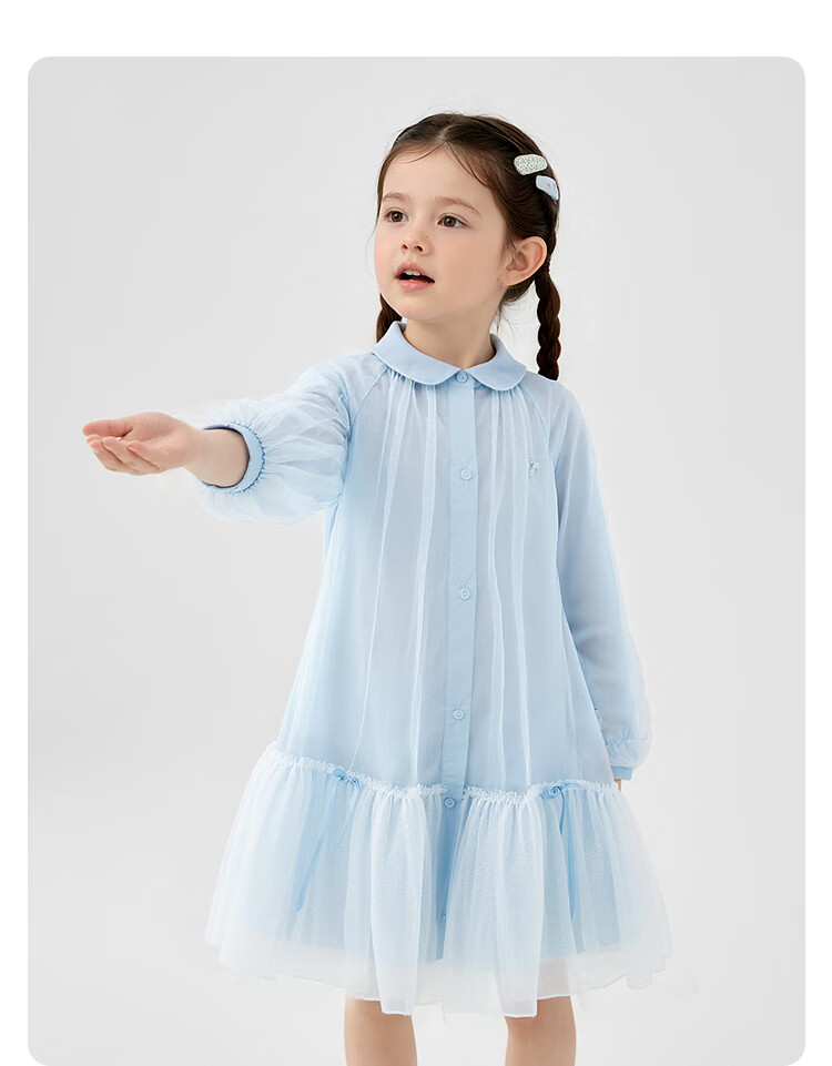 Balabala [balaOne] Kids Children's Dress Girls 2026 New Spring Shirt Mesh Skirt Short Skirt 17