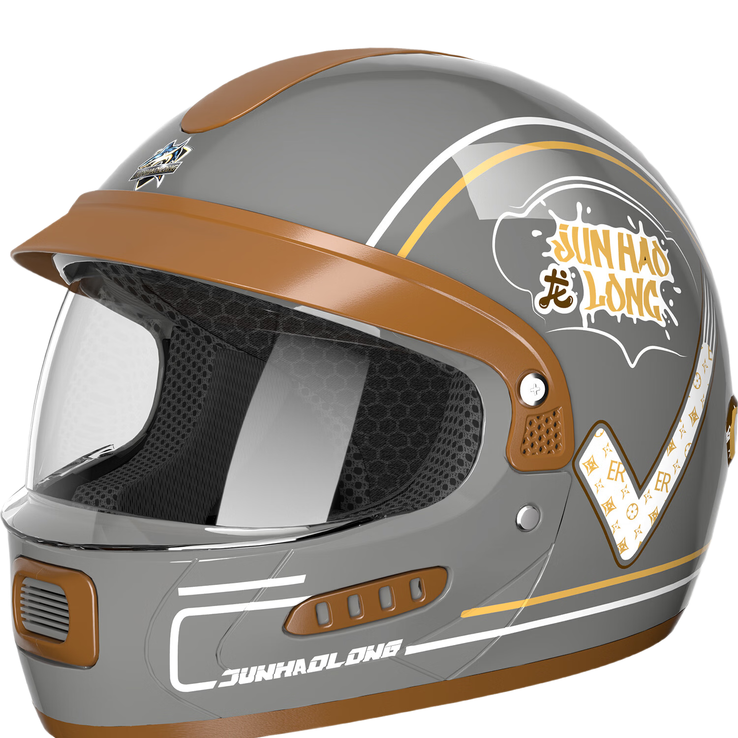 JUNHAOLONG Helmet 703 Electric Motorcycle Full Face Helmet New National Standard 3C Certified Unisex Retro Four Seasons Safety Helmet 703 Gray