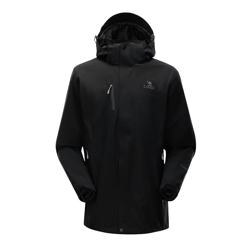 CAMEL Waterproof Three-In Jacket Set for Couples, Style 7127BX Black, Men's M Size