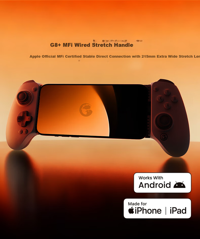 GAMESIR G8+ Apple MFI Certified Stretchable Game Controller for iPhone 15/16/17, iPad Mini 6/7, Wired Type-C Motion Sensor, Genshin Impact iOS Compatible 1