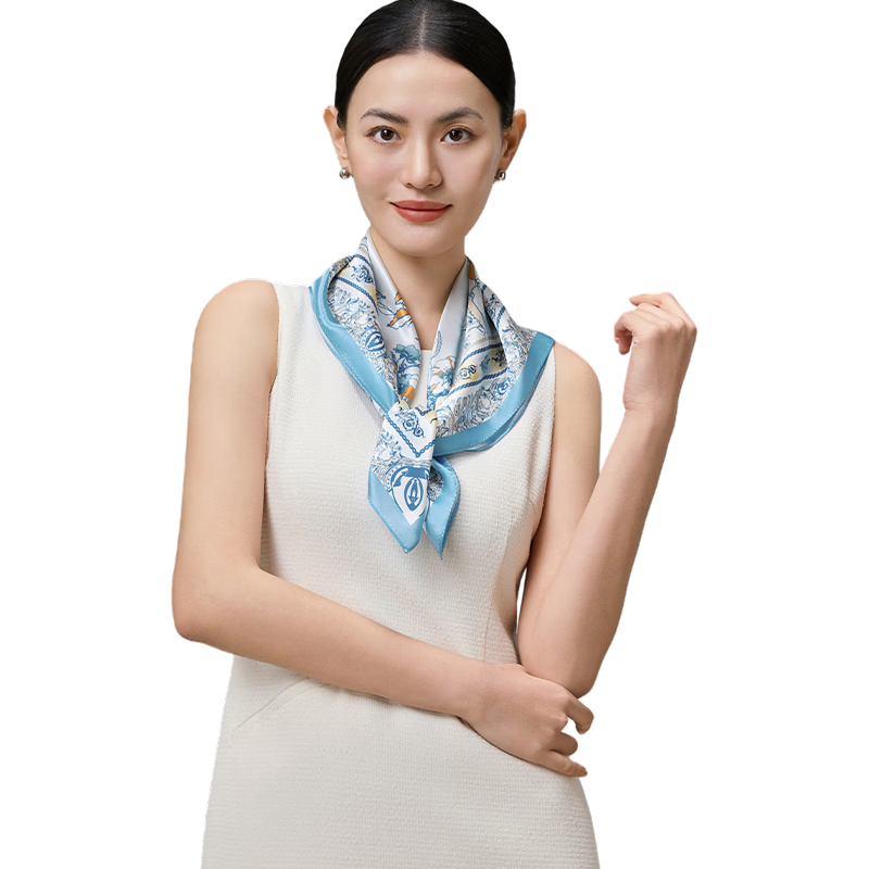 Shanghai Story Mulberry Silk Spring Summer Women's Silk Scarf Printed Square Scarf Gift for Mom and Girlfriend Birthday Silk Scarf Gift Box
