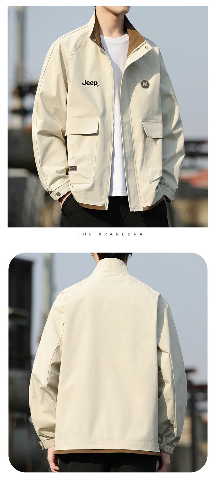 JEEP Men's Jacket, Spring And Autumn Workwear Windbreaker, Loose-Fitting Lapel Top for Men, Beige, Size M 10