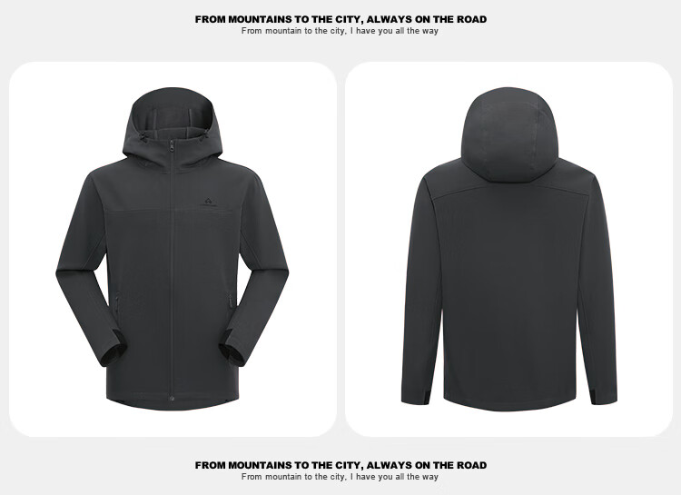 Toread Outdoor Casual Softshell Jacket Autumn Men's Hooded Fleece-Lined Durable Windproof Hiking Mountaineering Zip-Up Jacket 20