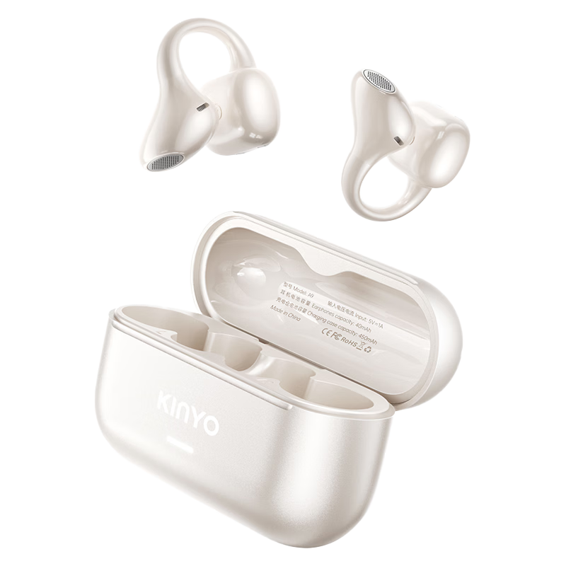 KINYO [Leader Industry | A9 Ai Lingdong Huan] Bluetooth Headphones, Clip-On Bone Conduction Concept, Wireless, Open-Run Sports, Calling, Noise Reduction, Long Battery Life, Real-Time Translation, Recording