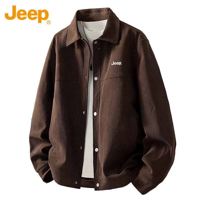 JEEP Men's Jacket Spring Autumn Simple Retro Turn-down Collar Business Casual Trendy Coffee Color XL