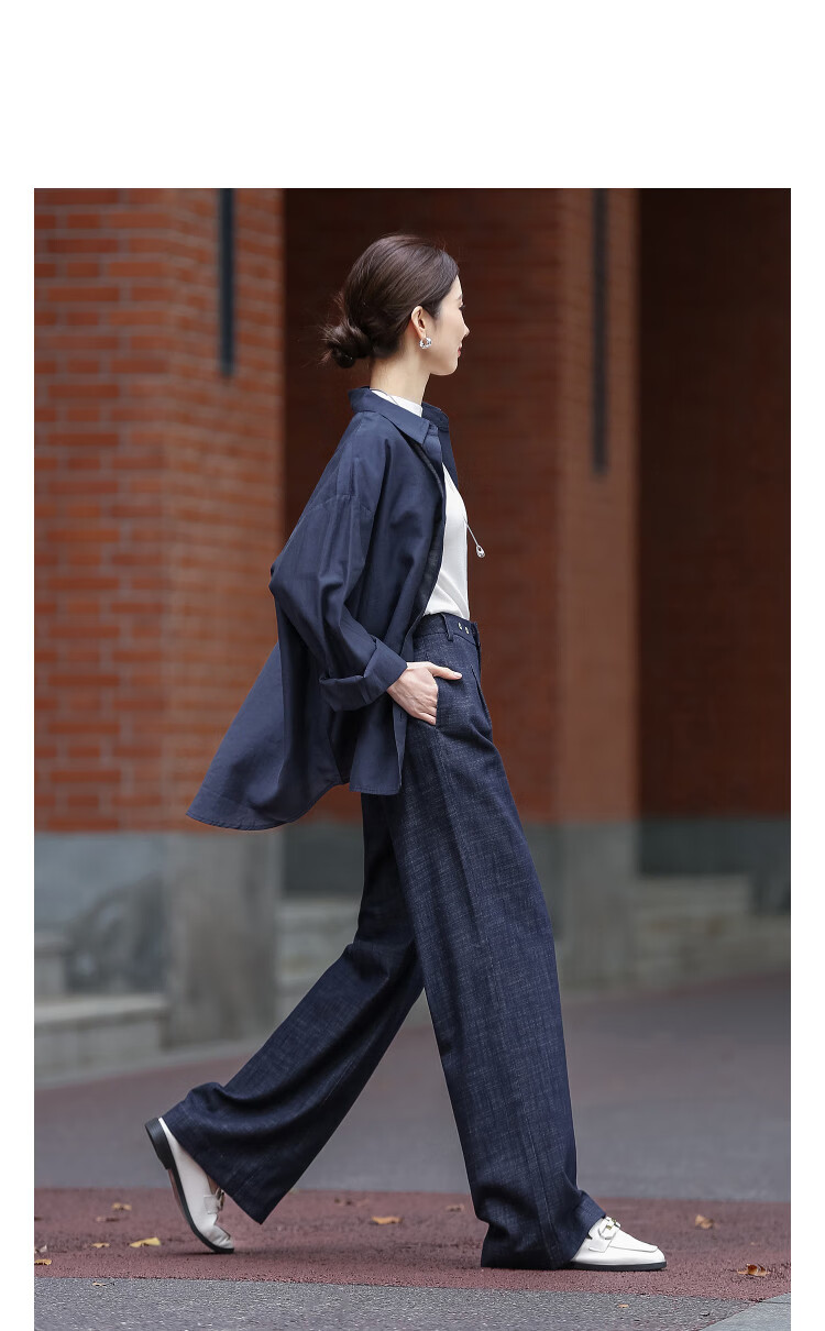Demana [with Cloud Oxygen Cotton] Spring Smart Commuter Design Pleated Decorative Button Straight Wide-Leg Women's Jeans 11