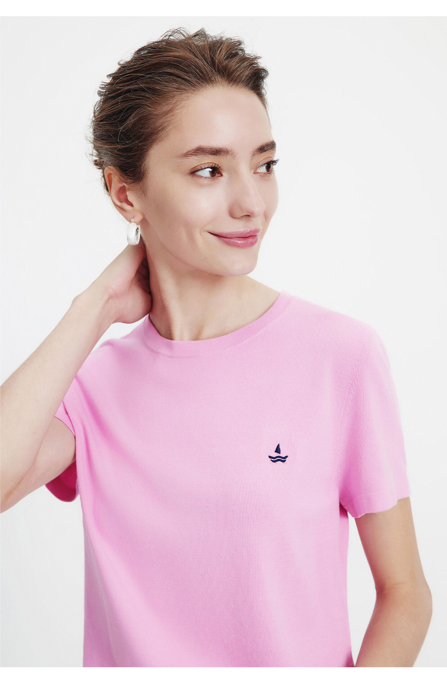 Navigare Small Sailboat Basic Short Sleeve T-Shirt Women 2026 New Round Neck Solid Color Knit Top 2325506507 55