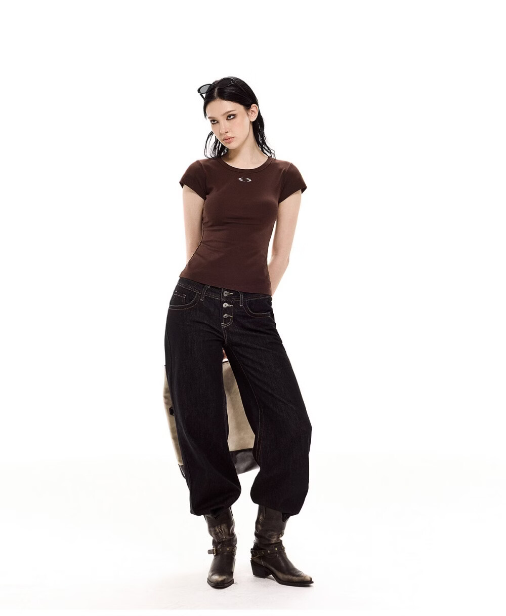 ICH MODE Women's American Slim Fit Short Sleeve T-Shirt Summer New Trendy Crop Top Black S 18