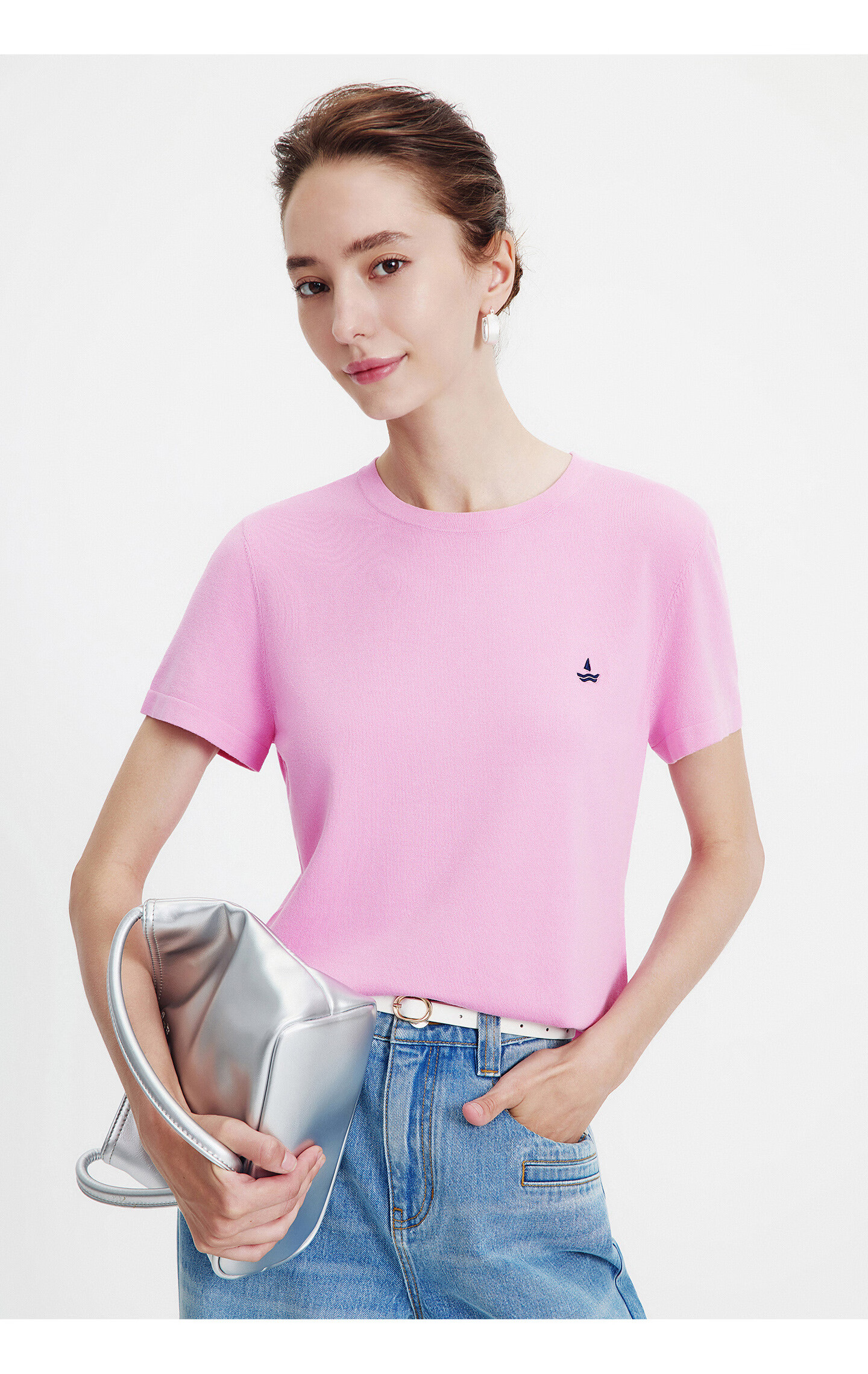 Navigare Small Sailboat Basic Short Sleeve T-Shirt Women 2026 New Round Neck Solid Color Knit Top 2325506507 54