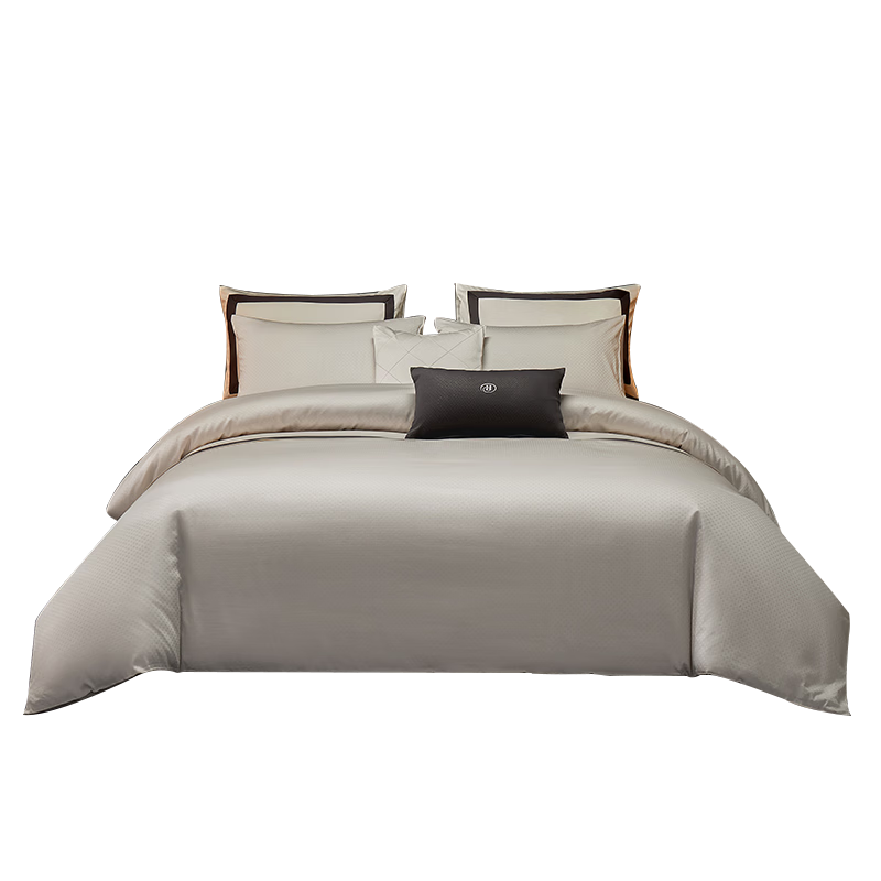 Hilton Four-Piece Set Hotel Pure Cotton 60-Thread Count Class A Bedding Duvet Cover and Fitted Sheet Soft Beige for 1.8m Bed