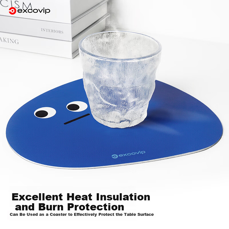 EXCO Casual Round Triangle Leather Small Mouse Pad Portable Mini Mouse Pad Small Mat Convenient to Carry Mini Office Ultra Small Cute Blue 0590 4