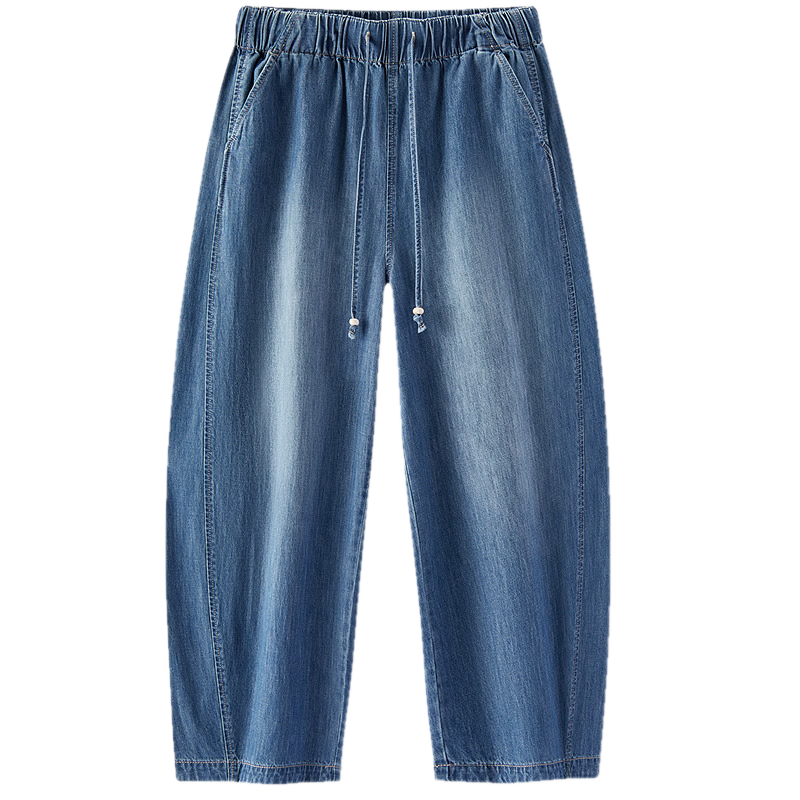 Semir Women's Summer Cotton Elastic Waist Curved Leg Loose Fit Relaxed Nine-Point Jeans 2026 109326124005