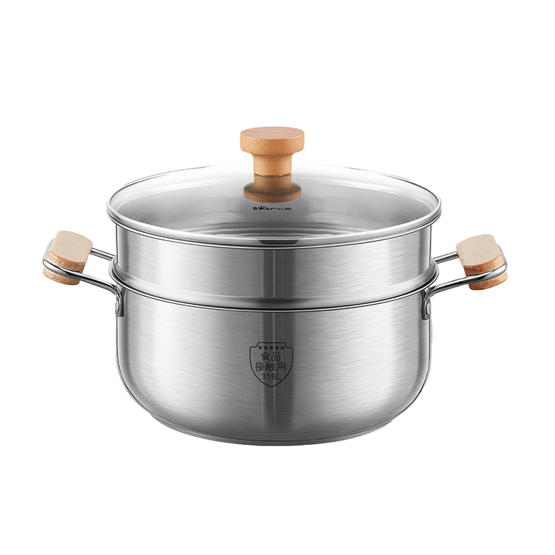 Bear 316L Stainless Steel Soup Pot And Steamer Pot, Home Use 24cm Stew Pot Porridge Cooker Compatible with Gas Stoves CP-JG010