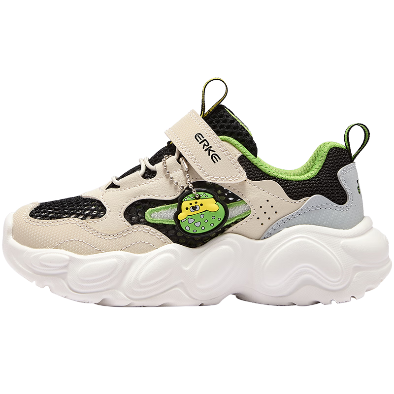 ERKE Kids Summer Casual Shoes Boys and Girls Toddler Sports Shoes Black/Floating Rock Gray/Moonstone Gray Size 26