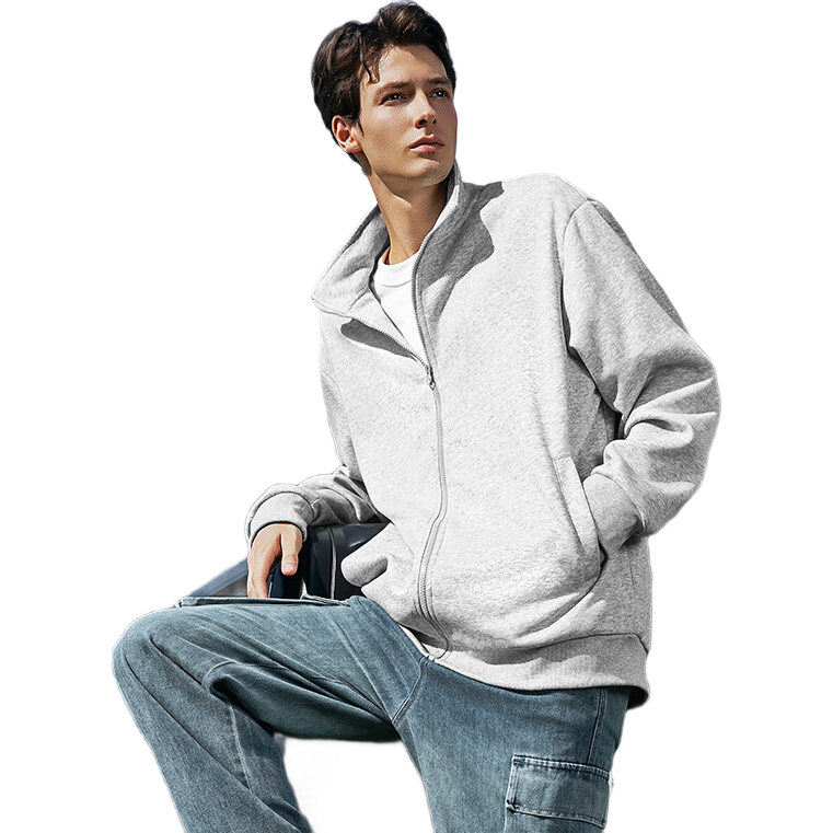 JEEP SPIRIT Men's Two-Piece Set for Autumn Wear, Loose-Fitting Stand-Collar Sweatshirt with Casual Pants, Athletic Running Outfit in Black, Slimming Effect