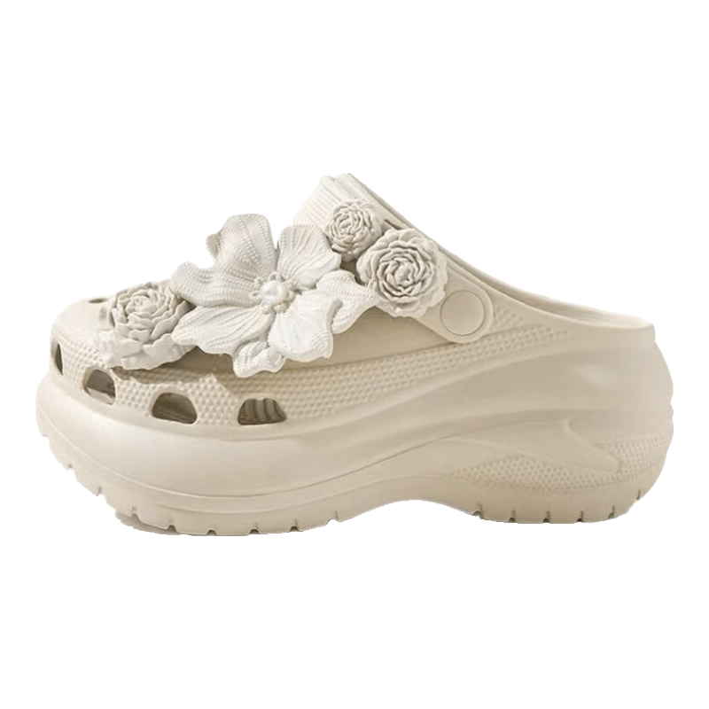 Qisefang Women's Perforated Shoes, Puff Flower DIY Summer Beach Slimming Thick-Soled Heightening Platform Sandals, Card 39-40