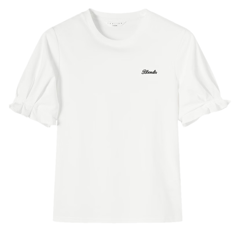 TonLion 2026 Summer New Women's Short Sleeve T-Shirt Sweet Cute Style White Puff Sleeve French Design