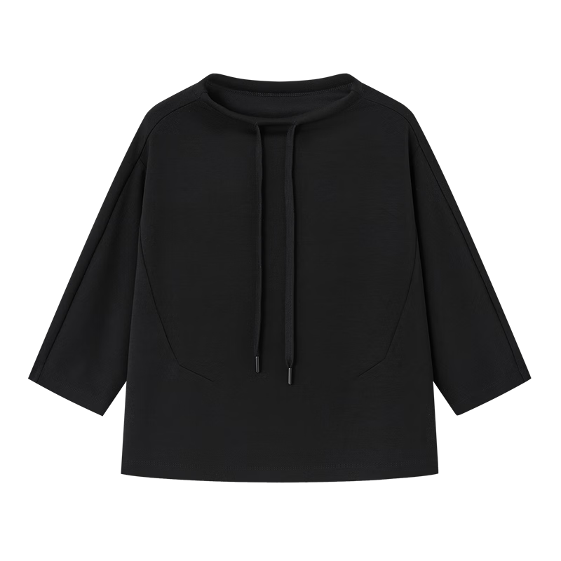 Demana Sandwashed Air Layer Spring Stand Collar Raglan Mid-Sleeve Loose Fit Petite Women's Sweatshirt