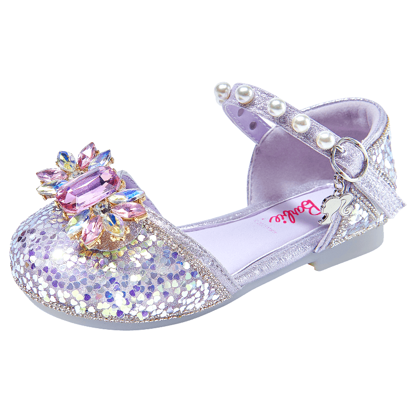 Barbie Girls' Spring And Autumn Fashion Crystal Shoes, Princess Girl Leather Shoes, DA6512, Pink, Size 30