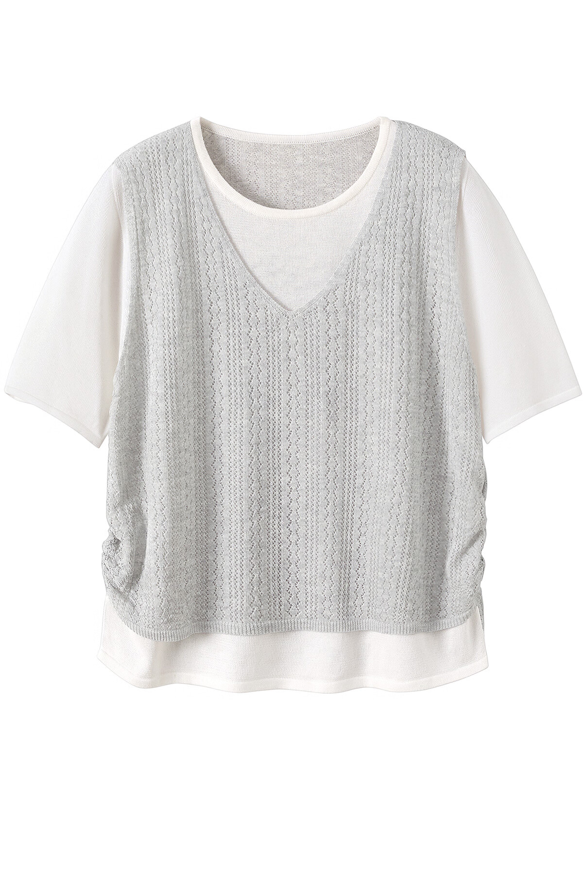 Ta Chi Lyocell Linen Short Sleeve T-Shirt Women 2026 Summer New Fashion Fake Two-Piece Knit Top 2