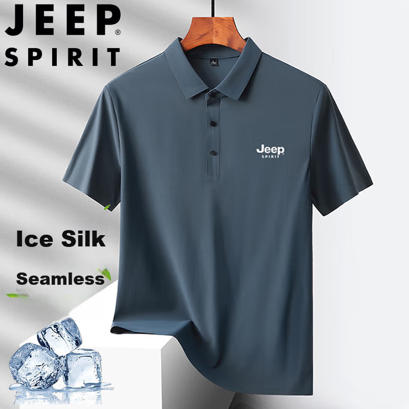 Мужская футболка JEEP SPIRIT с коротким рукавом, летняя деловая повседневная рубашка-поло с воротником, верх из ледяного шелка для активного отдыха, быстросохнущая, темно-серая, XL