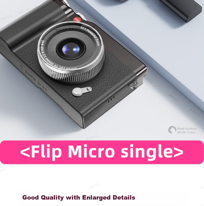 Black Cat Diary Snoopy SN15 Collaboration HD Digital Camera CCD Flip Rotating Retro Student Campus Mini Camera Entry-Level Cute Kids Card Camera Instant Gift 16