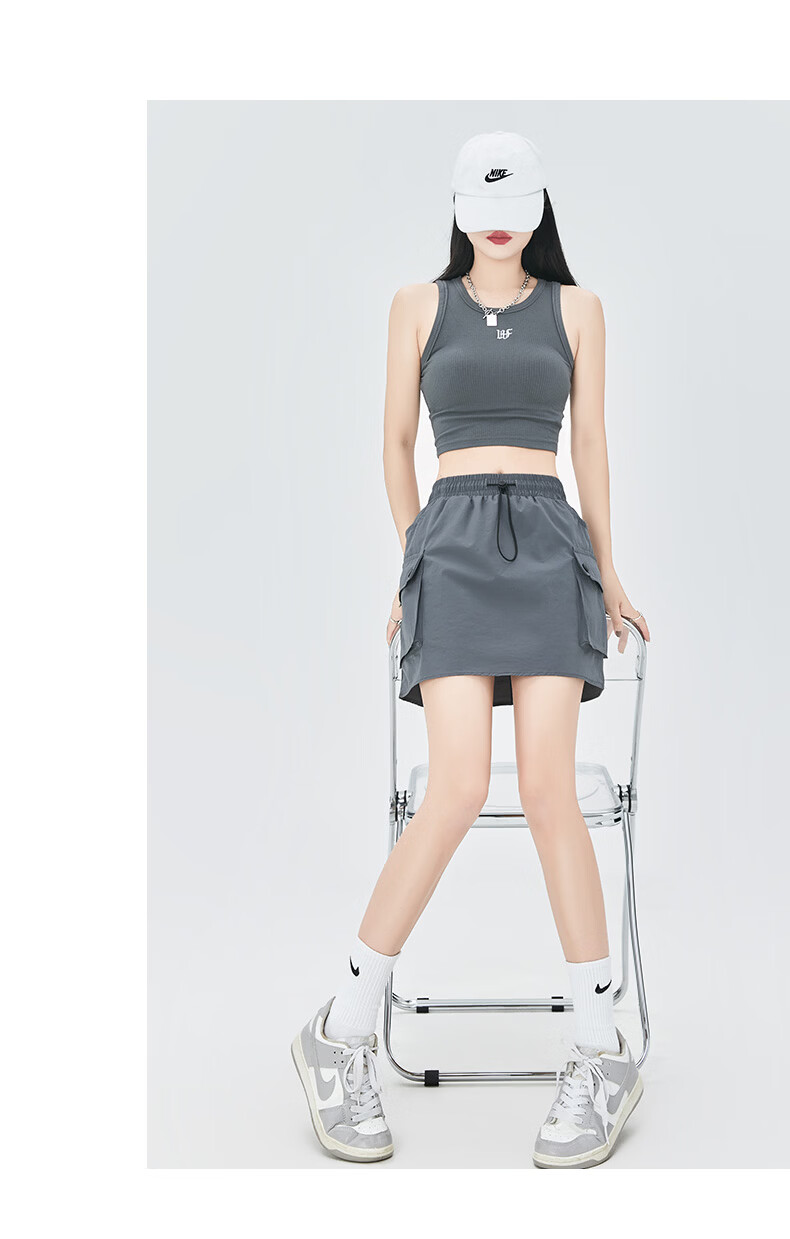 Jeanswest Women's Summer High-Waist Casual Slimming Multi-Pocket A-Line Black Skirt S 14
