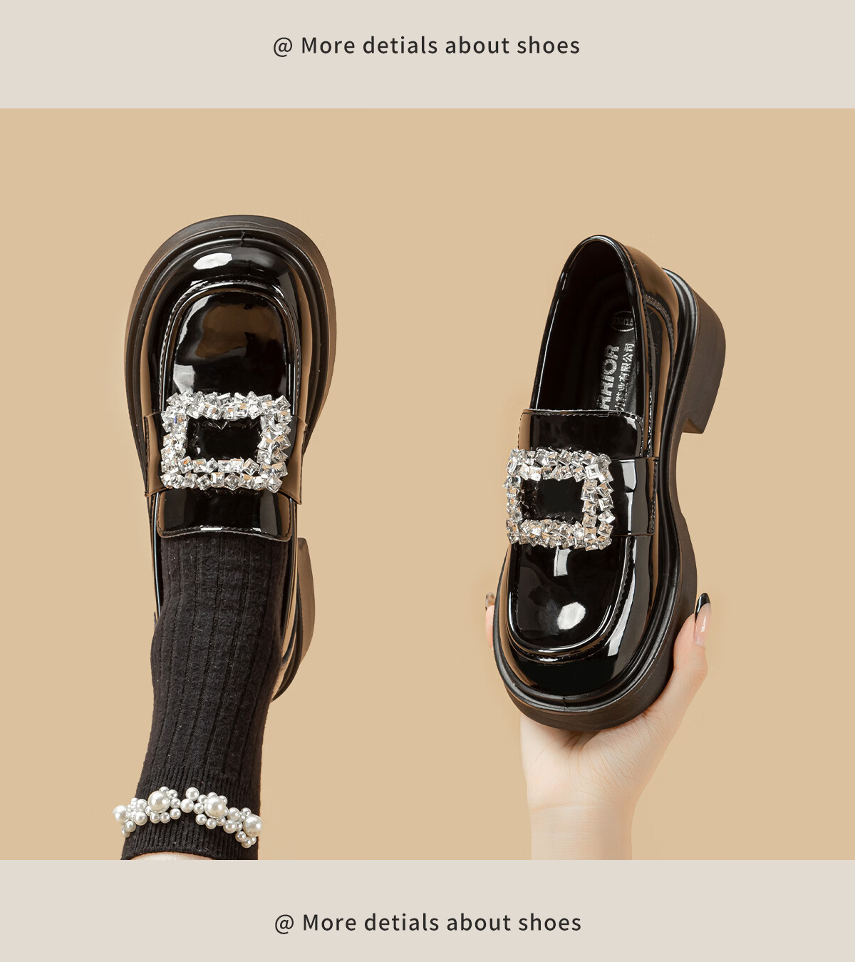 Huili Thick-Soled Loafers for Women, New Spring Style, Super Popular French Hepburn Shiny Mary Jane Leather Shoes, Black, Size 39 14