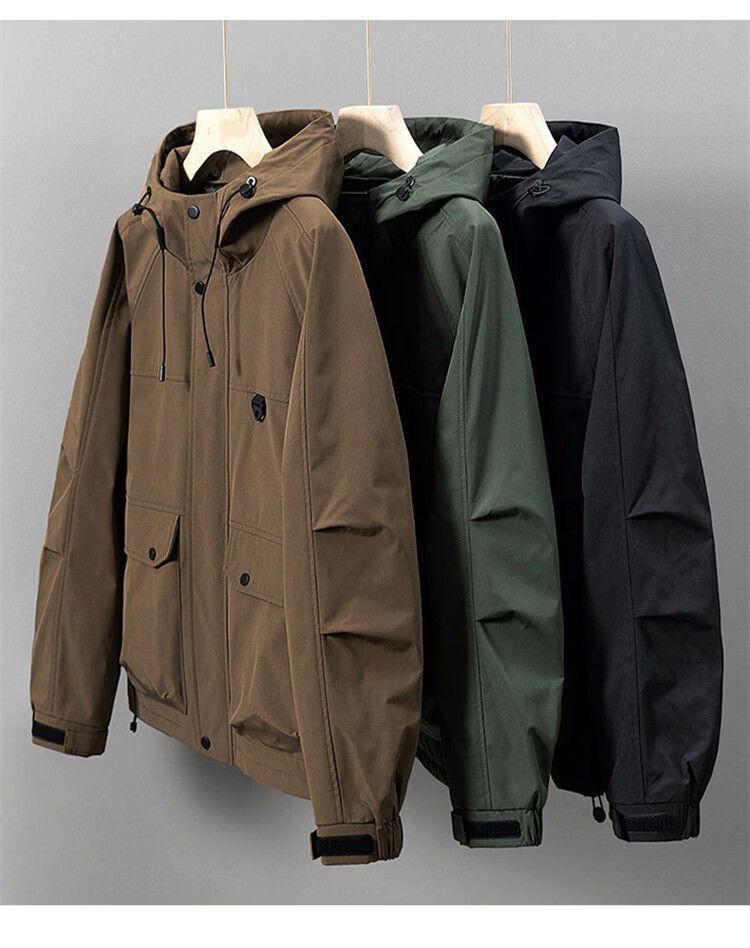 JEEP SPIRIT Men's Windproof Hooded Work Jacket Spring Casual Functional Jacket Brown L 6