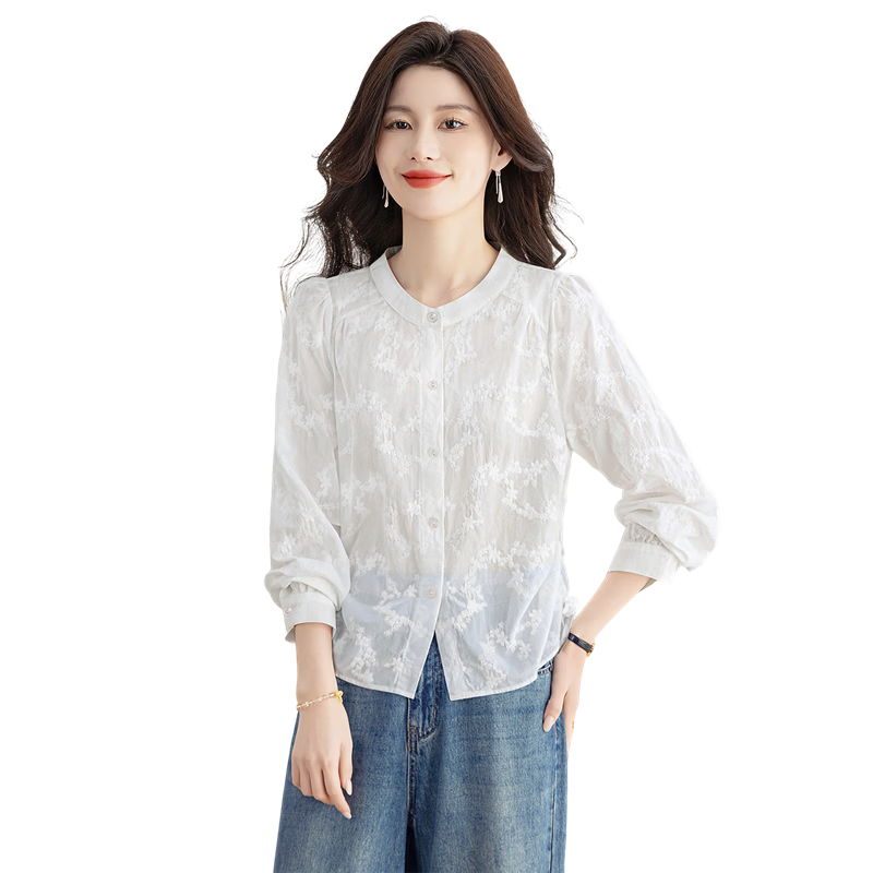 Cypress House Round Neck Elegant Shirt Women 2026 Spring New French Style Long Sleeve Loose Commuter Simple Blouse